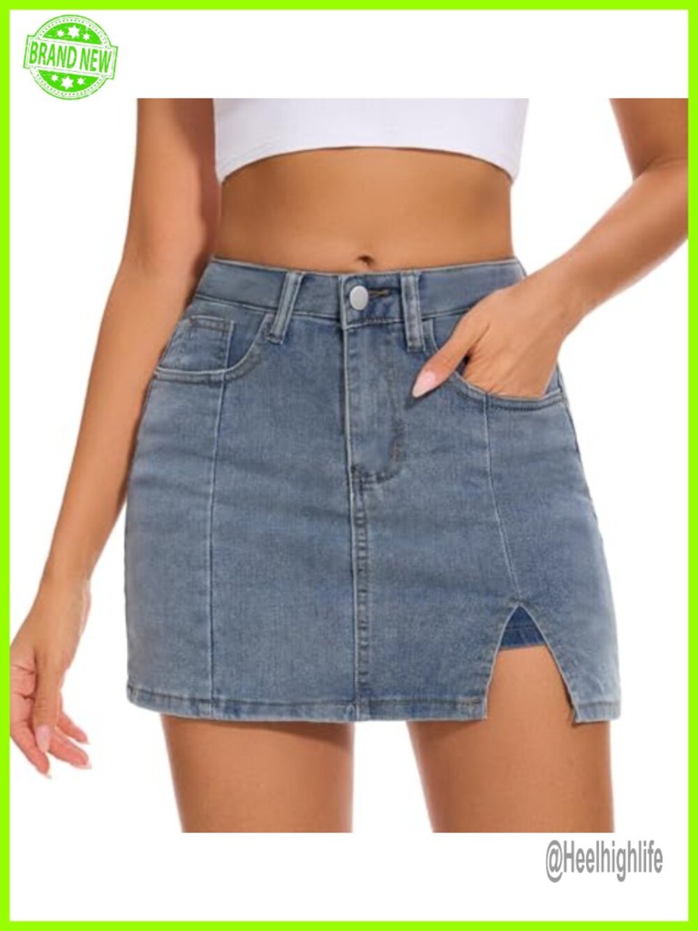 High Waisted Mini Denim Skort with Side Slit